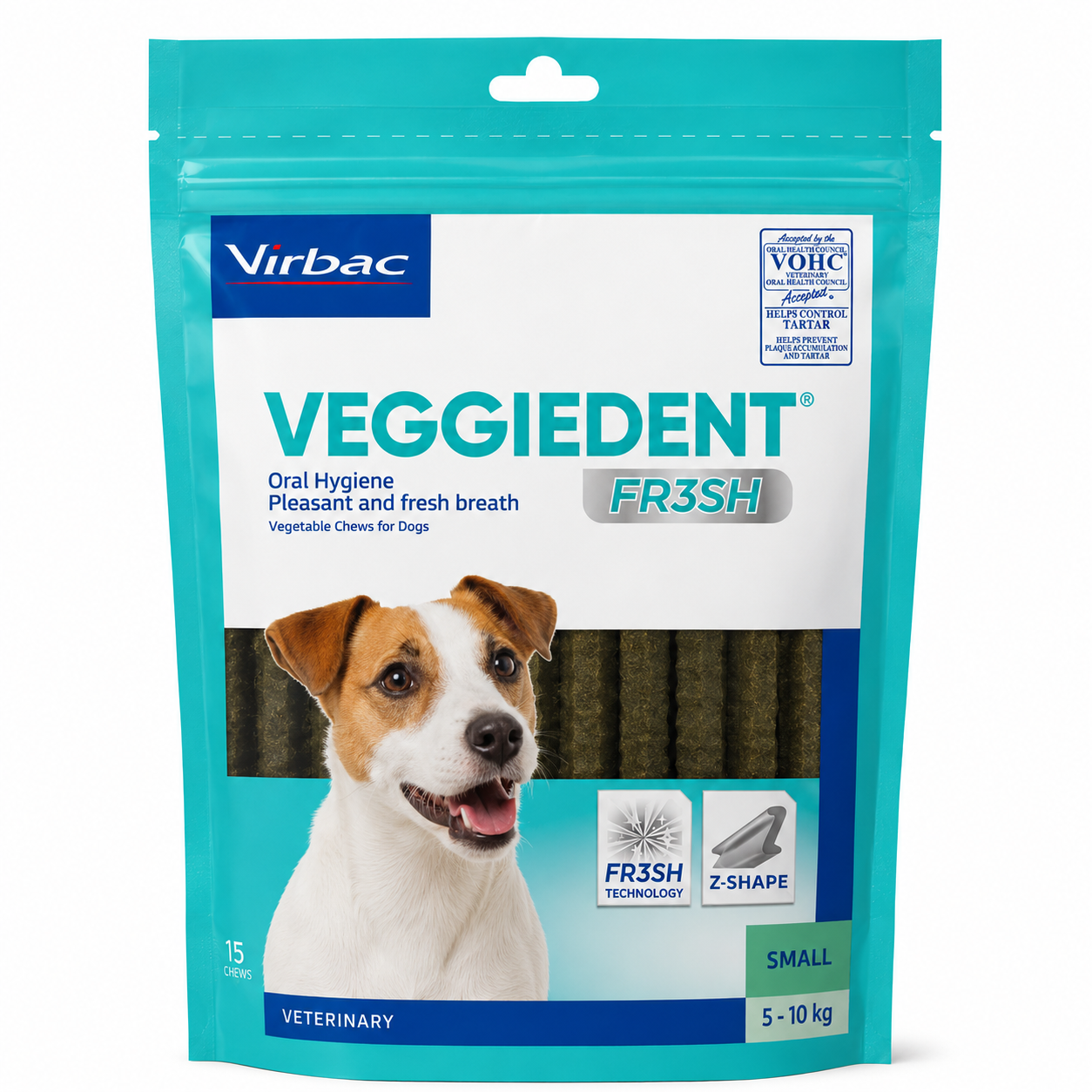 Virbac Veggiedent FR3SH Dental Chews for Dogs | Fresh Breath & Oral Care | Small (5–10kg) & Large (30kg+) | 15 Chews