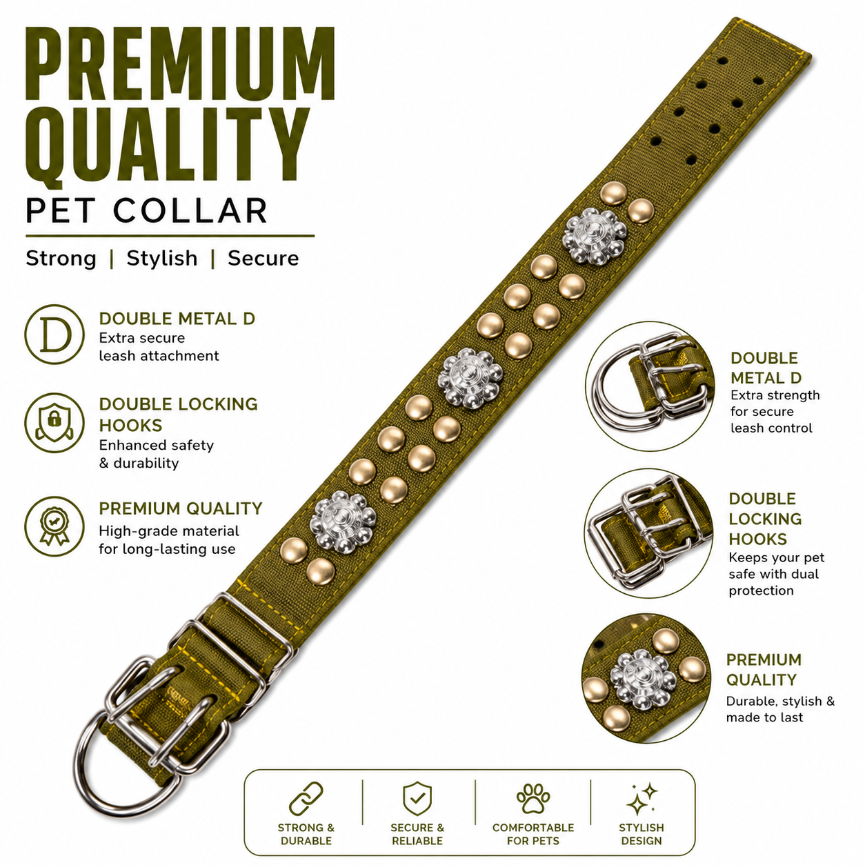 Premium Tactical Dog Collar with Double Locking Buckle | Heavy Duty Adjustable Military Pet Collar